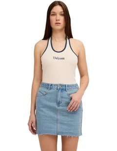 Ramped Mini Denim Skirt in Stone Blue