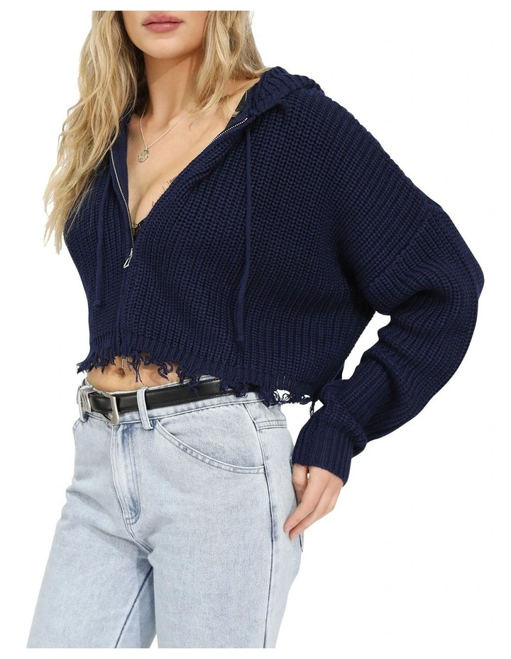 Another Love Fringe Cardigan in Navy image 3