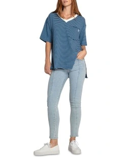Brave Soul Oversized Striped T-shirt in Blue/White