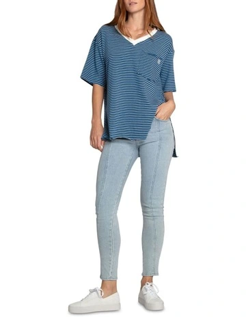 Brave Soul Oversized Striped T-shirt in Blue/White