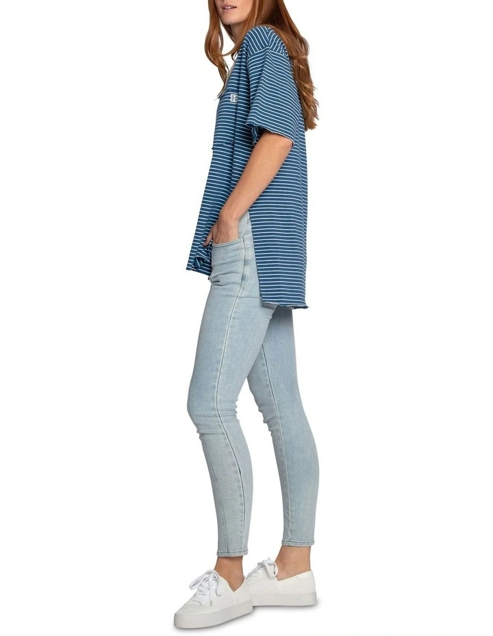 Brave Soul Oversized Striped T-shirt in Blue/White image 3
