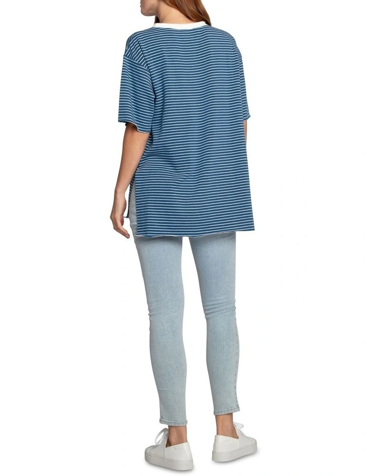 Brave Soul Oversized Striped T-shirt in Blue/White image 4