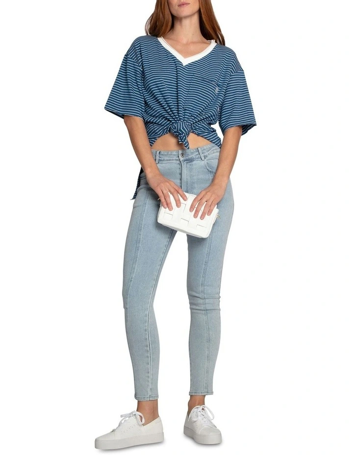 Brave Soul Oversized Striped T-shirt in Blue/White image 5