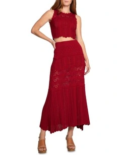 Harvest Haze Crochet Maxi Skirt in Berry
