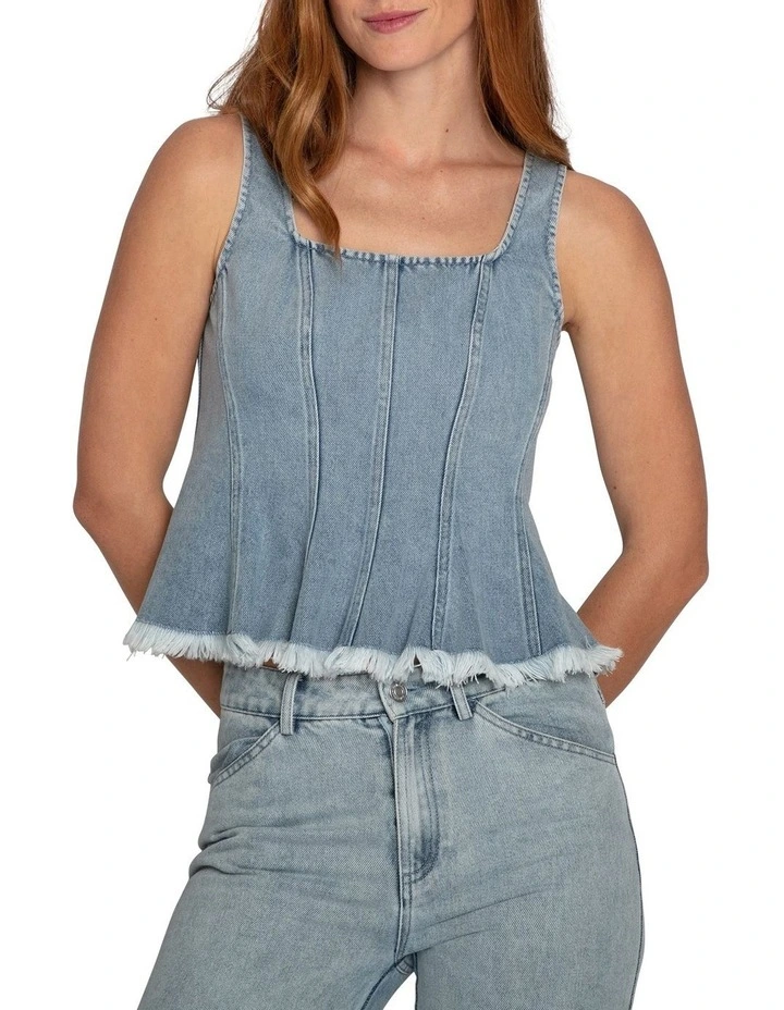 Hold Me Brave Denim Top in Stonewash image 1