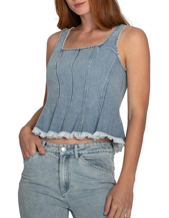 Hold Me Brave Denim Top in Stonewash image 2
