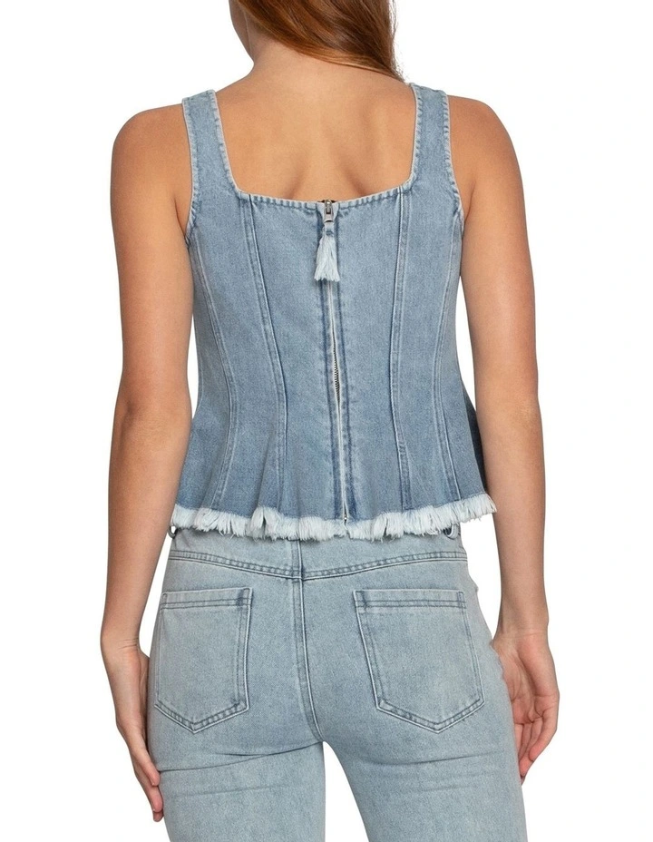 Hold Me Brave Denim Top in Stonewash image 3