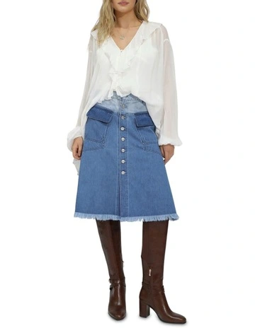 Let Me Wander Denim Skirt in Stonewash