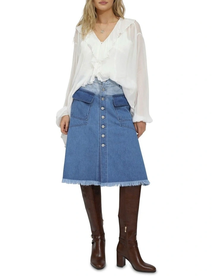 Let Me Wander Denim Skirt in Stonewash image 1