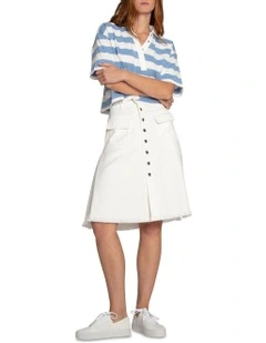 Let Me Wander Denim Skirt in Off White