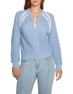 Meadow Breeze Zip Knit Cardigan in Blue
