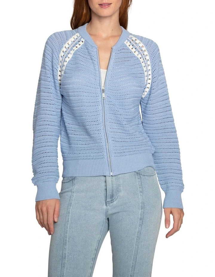 Meadow Breeze Zip Knit Cardigan in Blue image 1