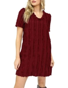 Solana Fringe Shift Dress in Burgundy