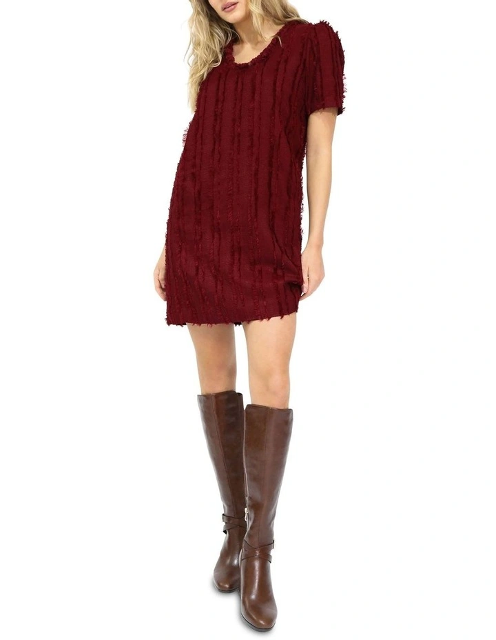 Solana Fringe Shift Dress in Burgundy image 2