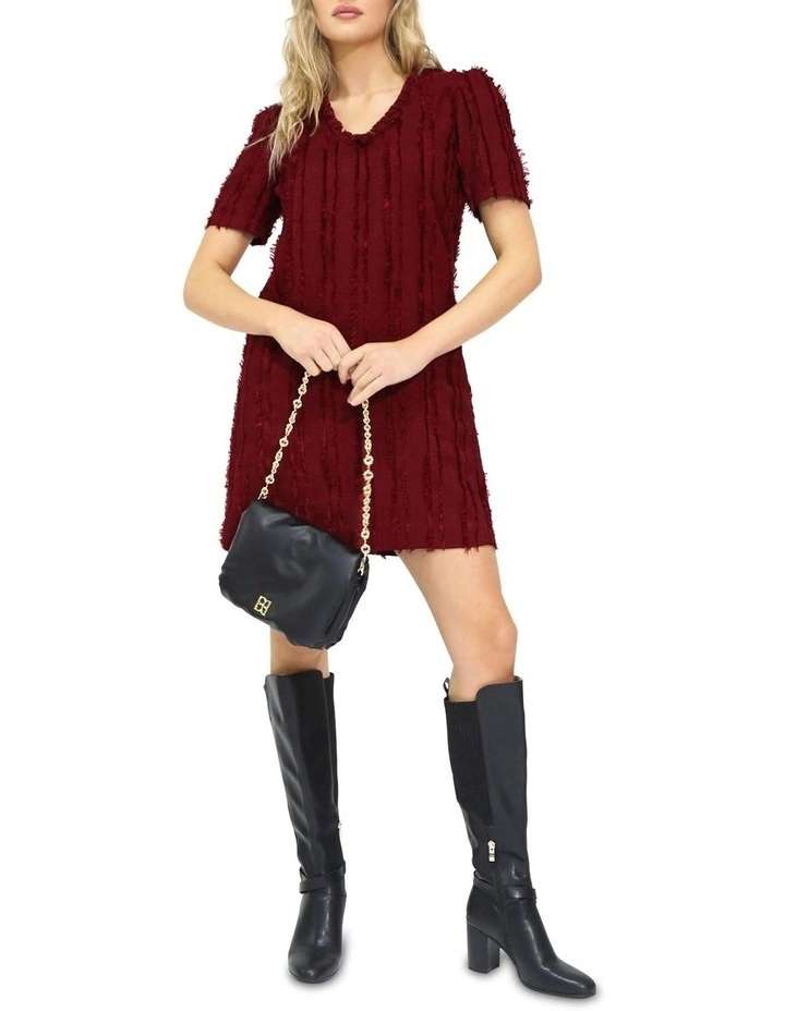 Solana Fringe Shift Dress in Burgundy image 3