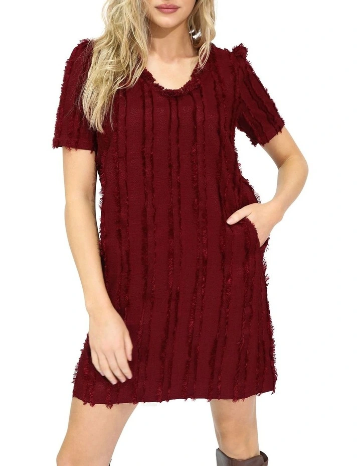 Solana Fringe Shift Dress in Burgundy image 7