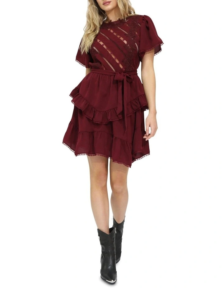 The Softest Spell Ruffle Mini Dress in Burgundy image 2