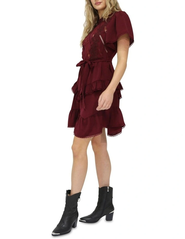 The Softest Spell Ruffle Mini Dress in Burgundy image 3