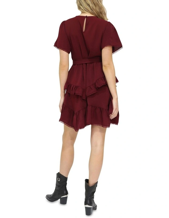 The Softest Spell Ruffle Mini Dress in Burgundy image 4