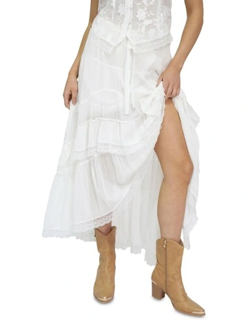 Wanderlace Ruffle Skirt in White