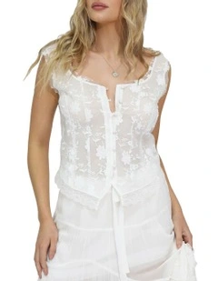 Future Lover Sheer Lace Button Up Blouse in White