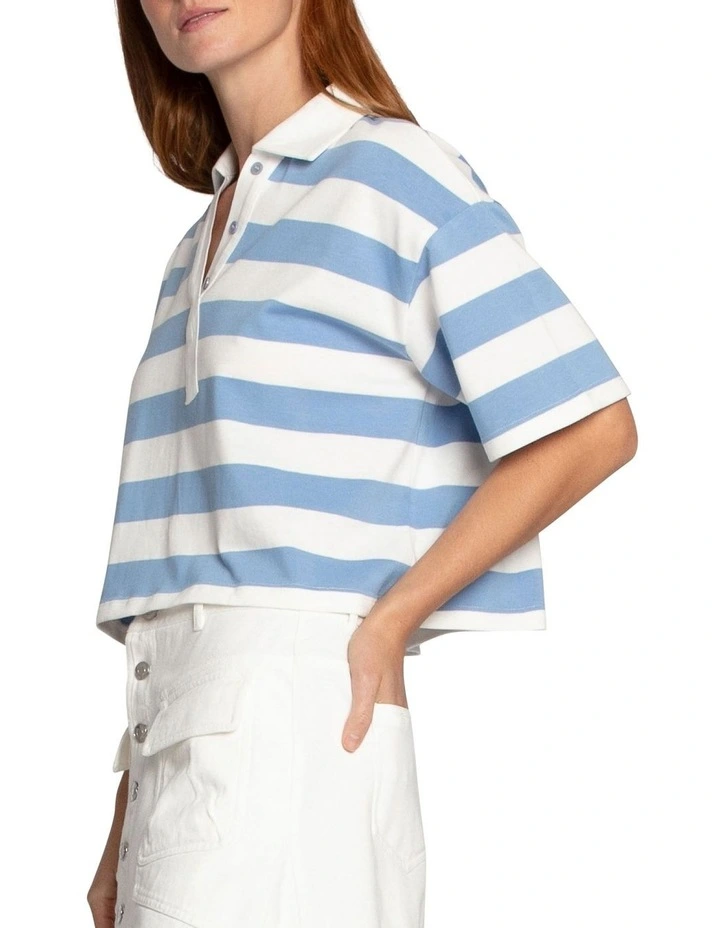 School Boy V-neck Top in Blue/White image 2