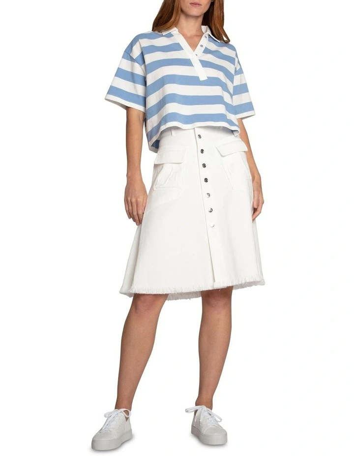 School Boy V-neck Top in Blue/White image 3
