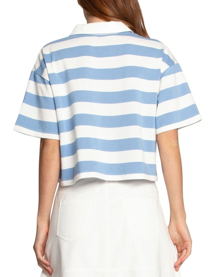 School Boy V-neck Top in Blue/White image 4