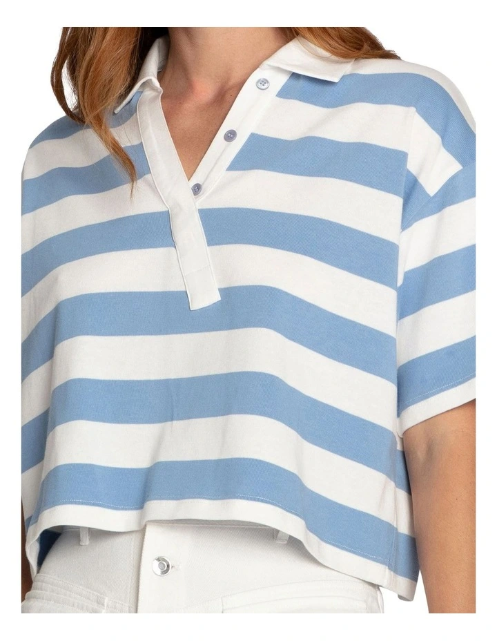 School Boy V-neck Top in Blue/White image 5