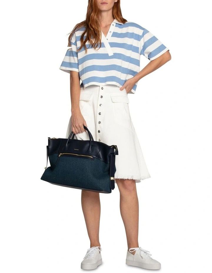 School Boy V-neck Top in Blue/White image 7