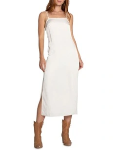 Smoke and Mirror Midi Slip Dress in Off White