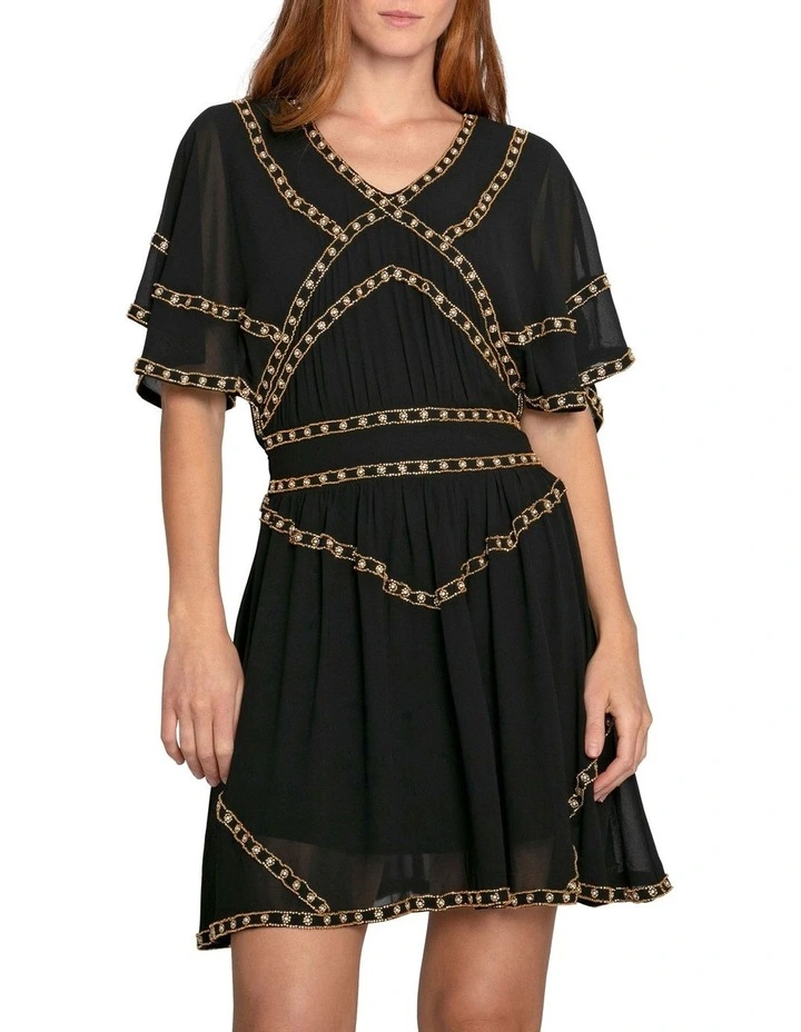 Golden Mark Beaded Trim Mini Dress in Black image 1