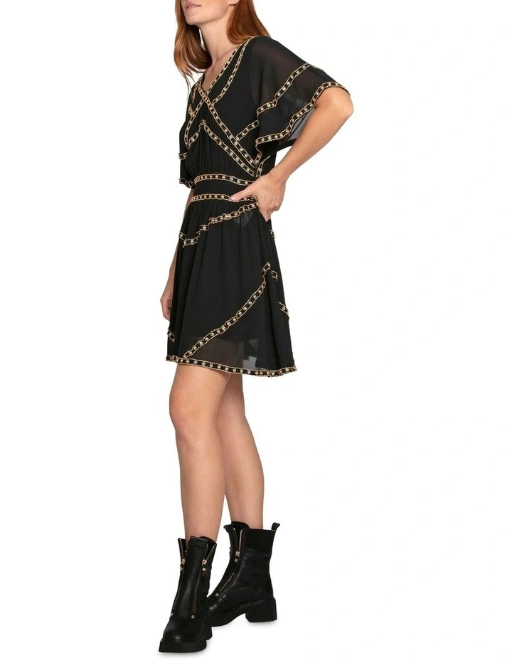 Golden Mark Beaded Trim Mini Dress in Black image 2