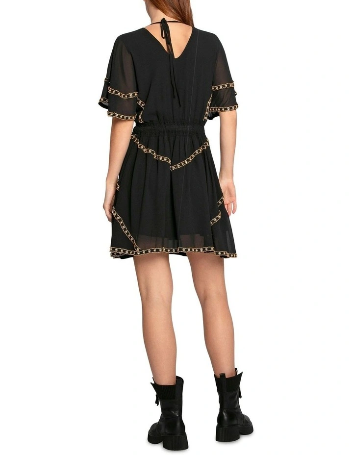 Golden Mark Beaded Trim Mini Dress in Black image 3