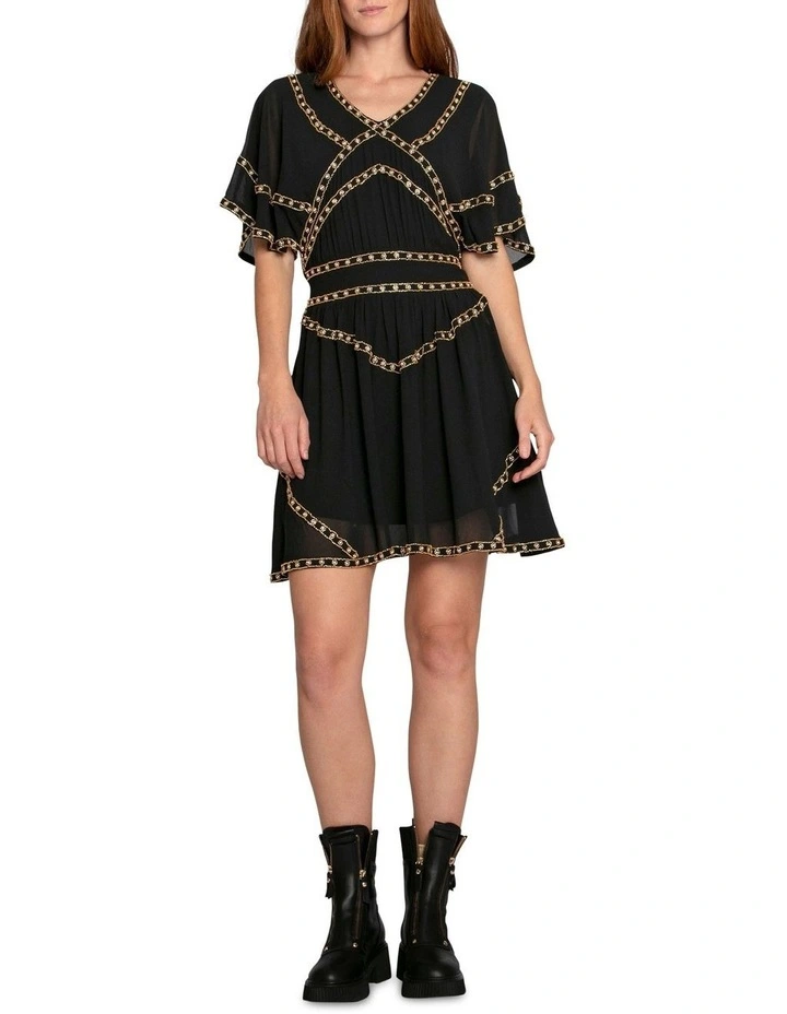 Golden Mark Beaded Trim Mini Dress in Black image 4