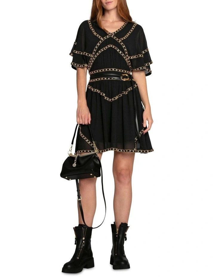 Golden Mark Beaded Trim Mini Dress in Black image 5