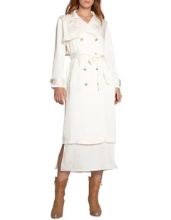 Love Language Satin Trench in Off White