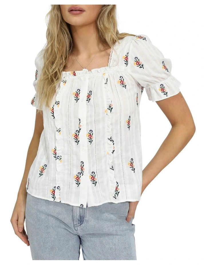 Wild Garden Floral Blouse in White image 1
