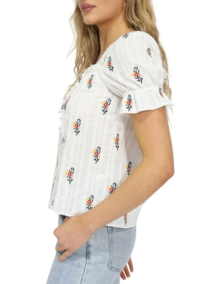Wild Garden Floral Blouse in White image 3