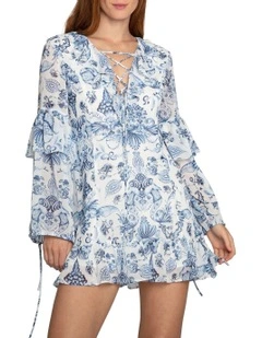 Mad About You Floral Print Mini Dress in White/Blue