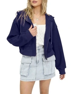 Fireside Cropped Utility Zip Jacket in Navy