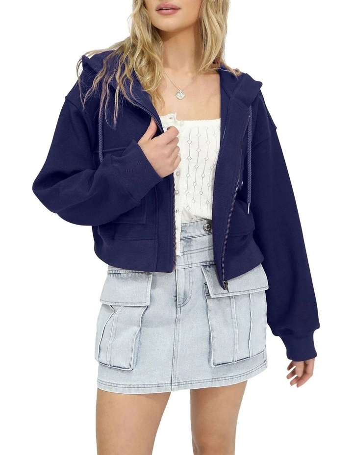 Fireside Cropped Utility Zip Jacket in Navy image 1