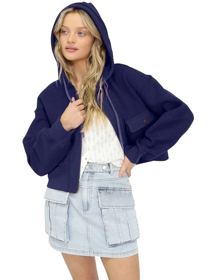 Fireside Cropped Utility Zip Jacket in Navy image 2