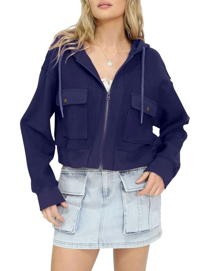 Fireside Cropped Utility Zip Jacket in Navy image 7