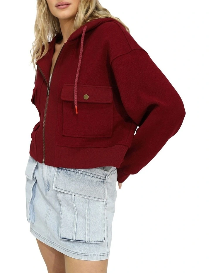 Fireside Cropped Utility Zip Jacket in Burgundy image 3