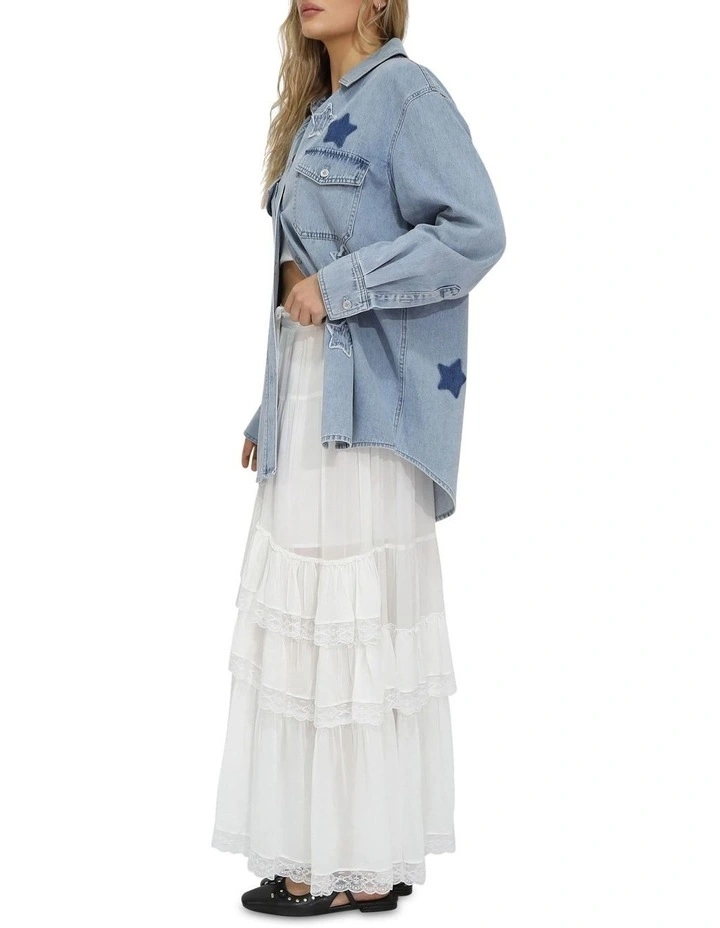 Stargazer Patch Detail Denim Shirt in Blue image 3