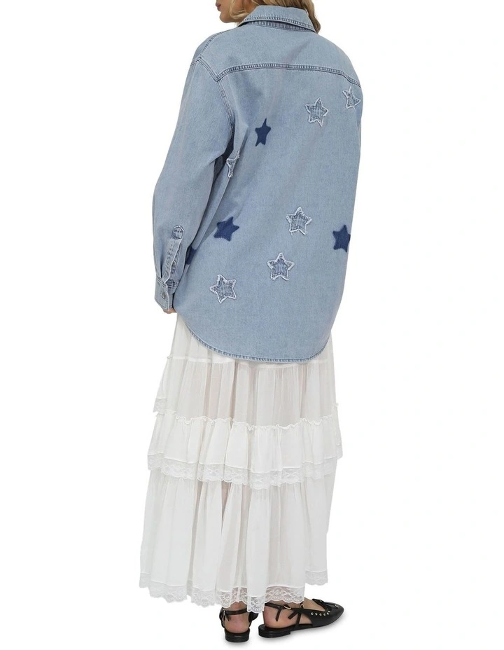 Stargazer Patch Detail Denim Shirt in Blue image 4