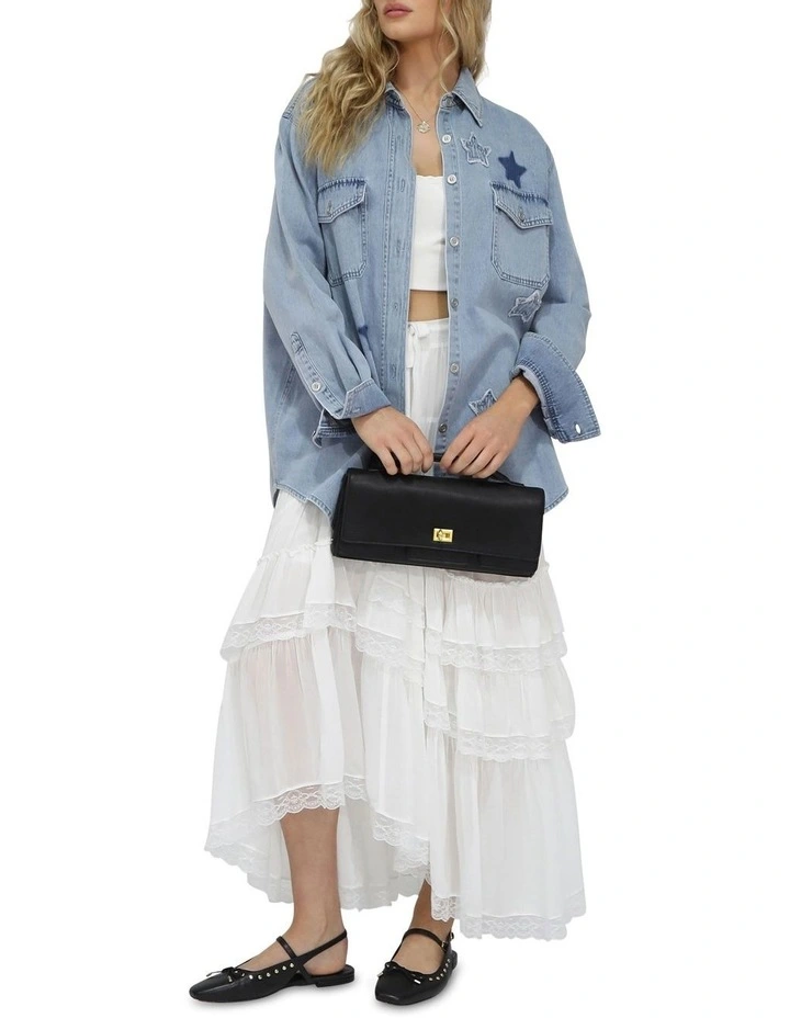 Stargazer Patch Detail Denim Shirt in Blue image 5