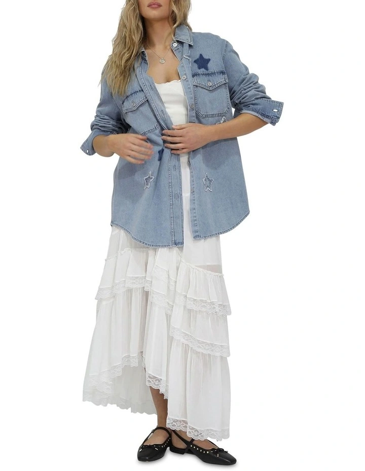 Stargazer Patch Detail Denim Shirt in Blue image 6