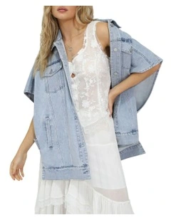 California Soul Oversized Denim Vest in Stonewash